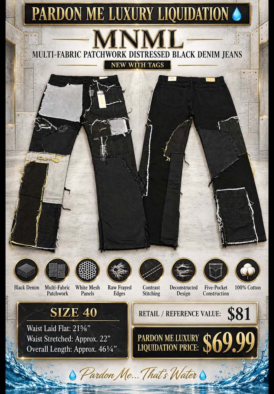 MNML Black Multi-Fabric Patchwork Distressed Denim Jeans